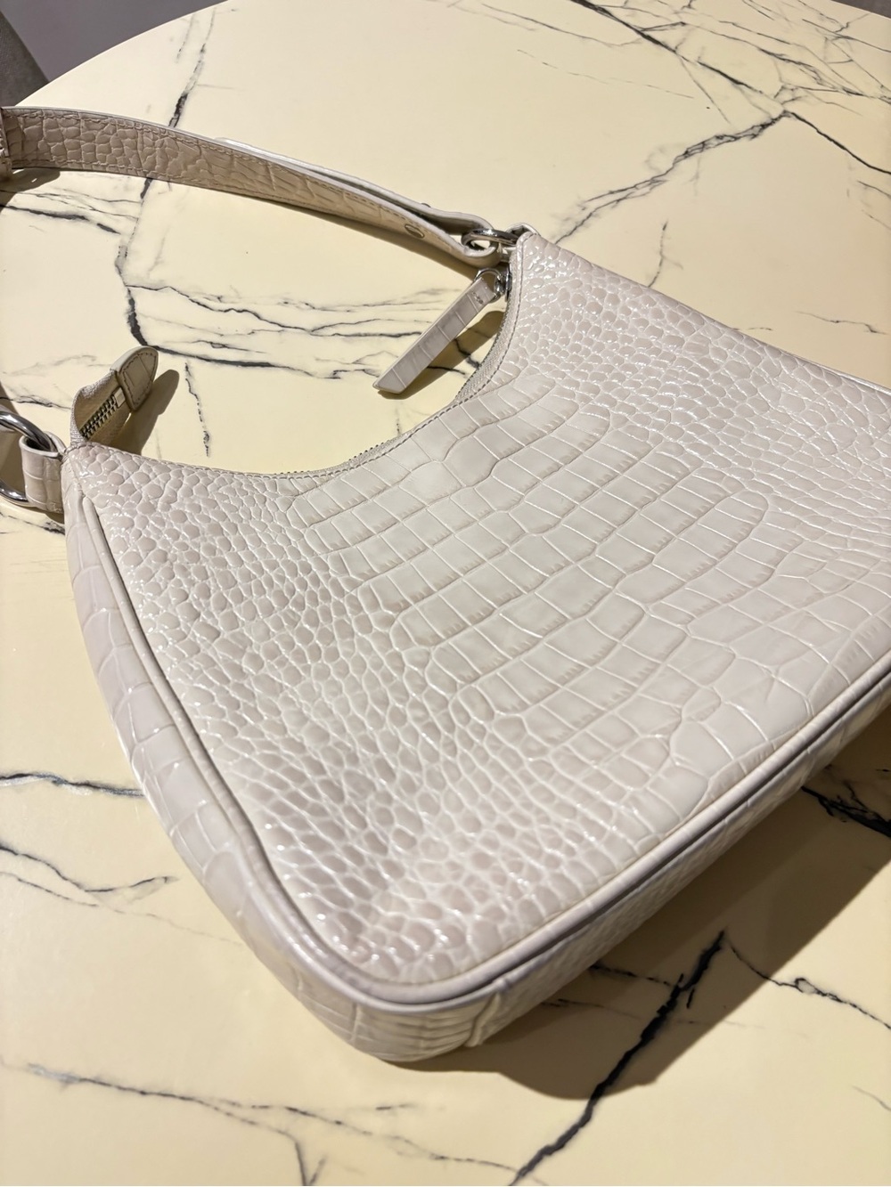 Croc-Embossed Shoulder Bag in Cream